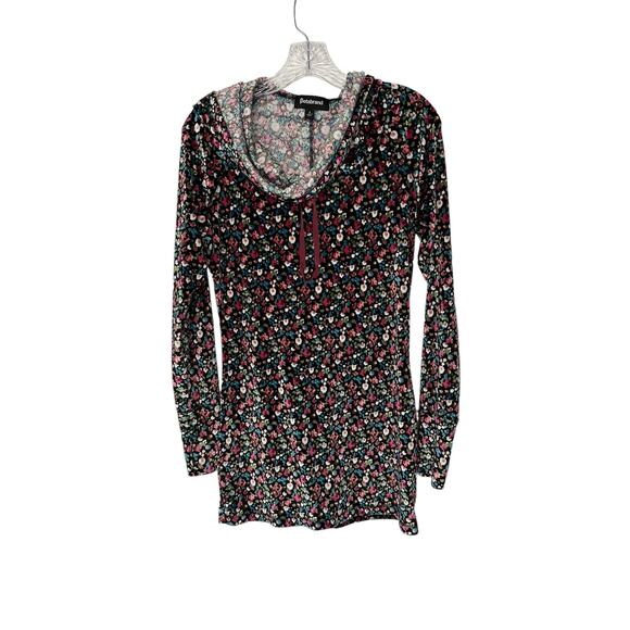Betabrand Black Dark Floral Velvet Tunic Pullover Sweatshirt Hoodie Size Small - Picture 1 of 11